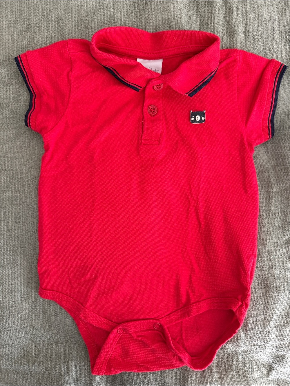 Classic Red Polo Bodysuit with Navy Trim for Kids